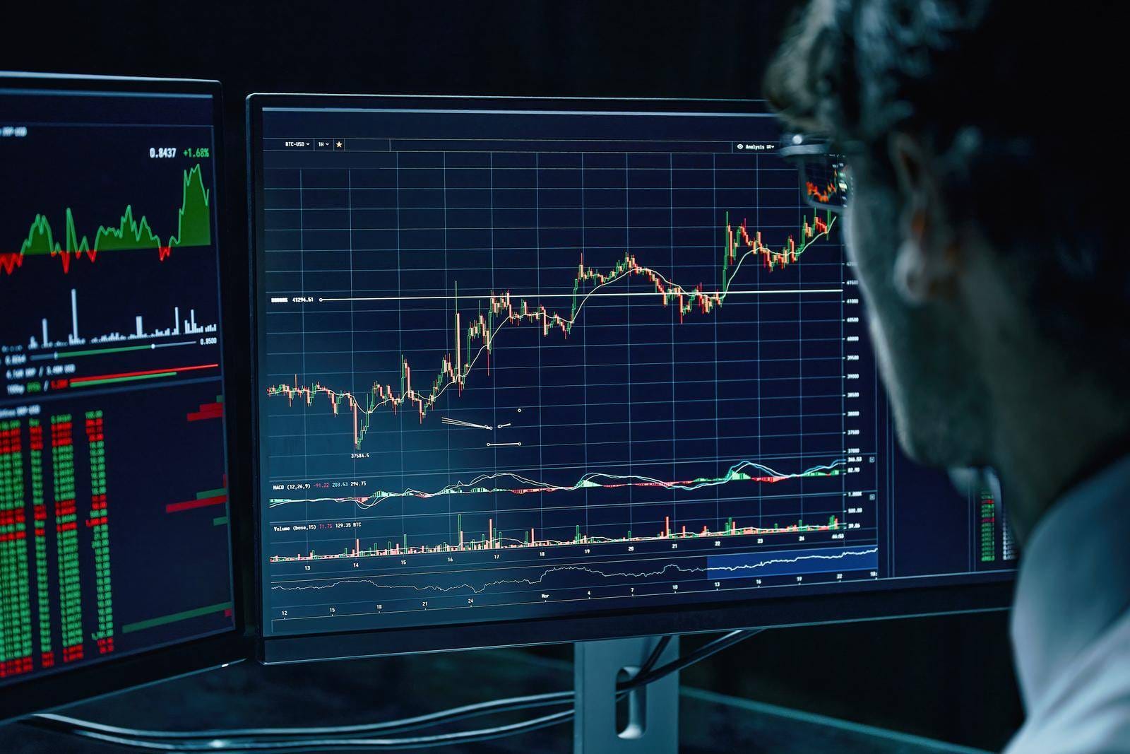 Trading Charts On The Computer Screen. Close-Up. 