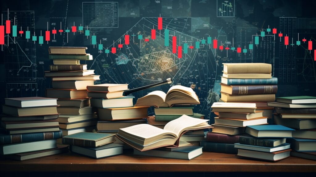 Pile of top books for day trading strategies.