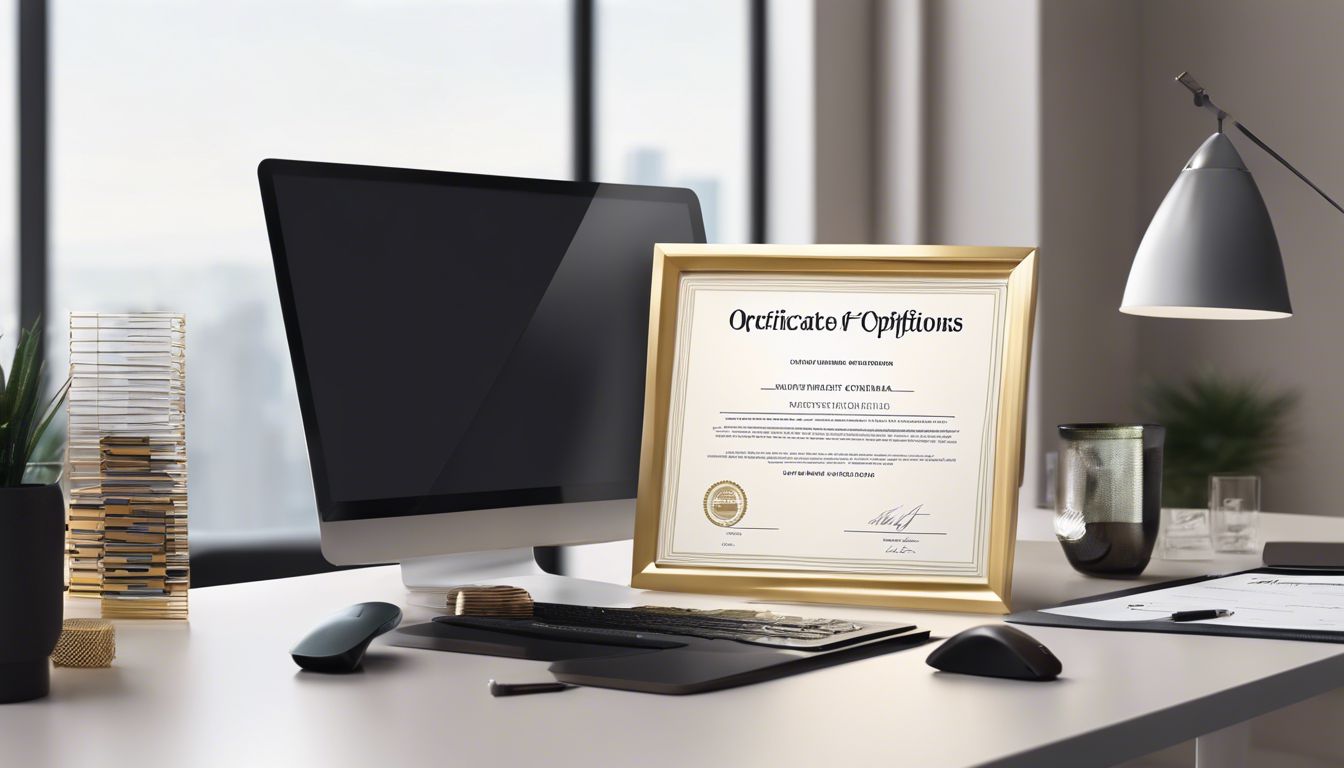 A stock options certificate displayed on a modern office desk.