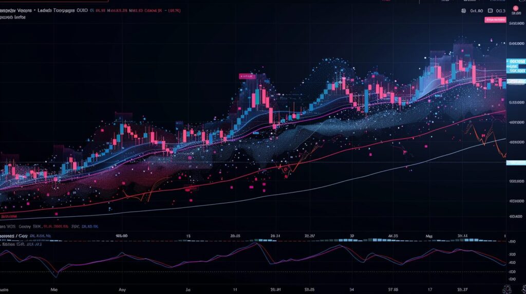 5-minute chart with simple, exponential, weighted moving averages in distinct colors showing crossovers