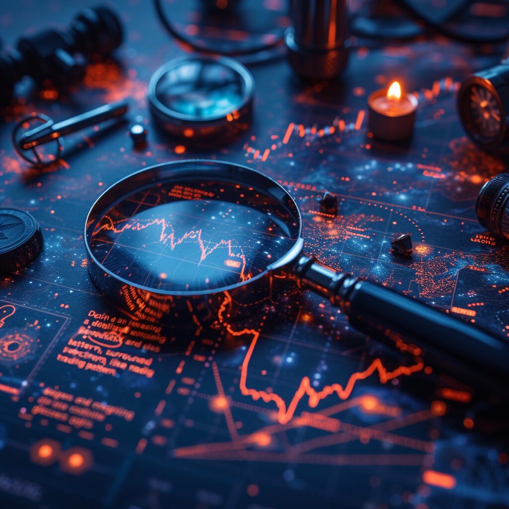 Candlestick chart with piercing pattern and trading tools