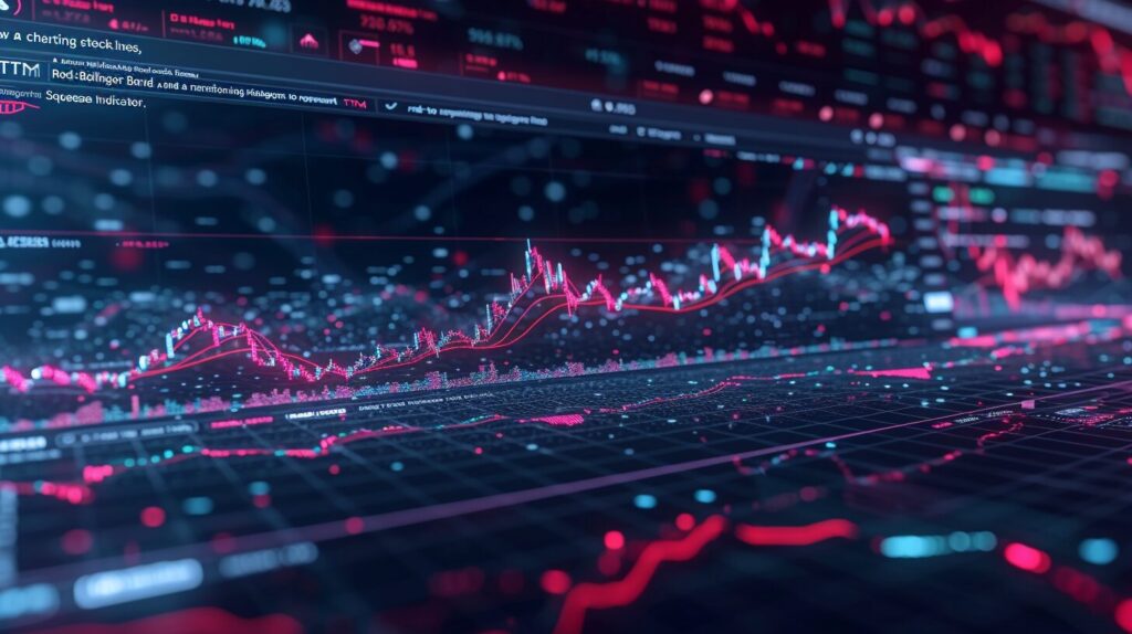 Chart, fluctuating stock lines, narrowing Bollinger Band, TTM Squeeze Indicator