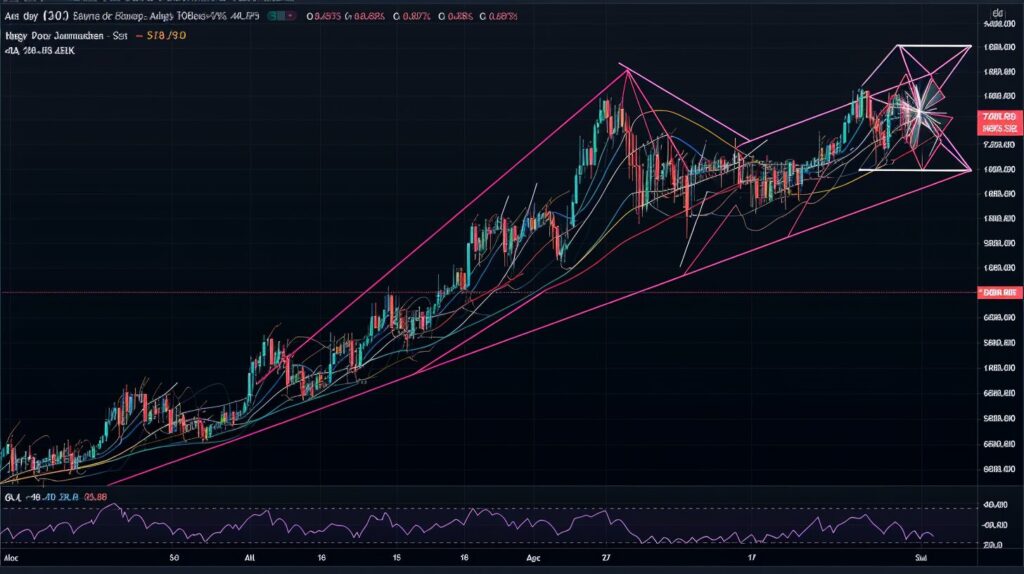 Descending triangle chart with breakout signals and timing