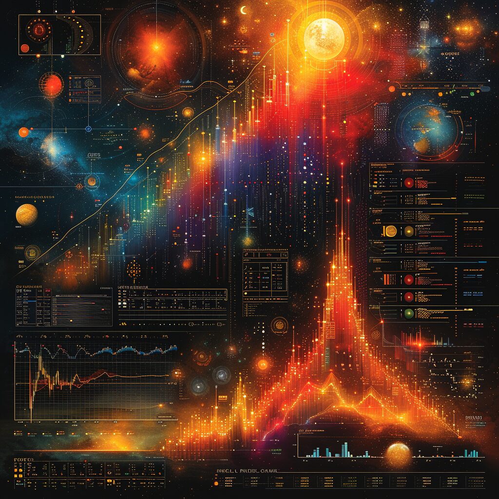 Detailed stock market graph with intricate chart patterns