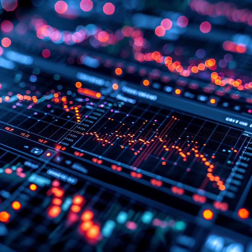 Digital trading interface with chart patterns and indicators