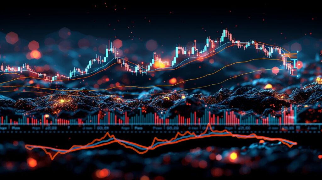 Dynamic stock chart with SMA, EMA, WMA lines in distinct colors showing intersections