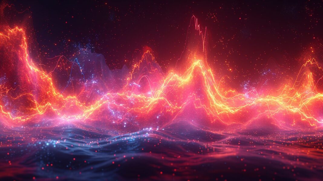 Dynamic stock market graph, TVI line, lightning bolts