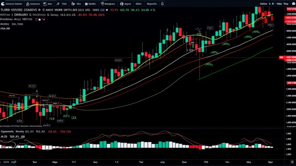 Stock chart with bullish reversal wedge pattern