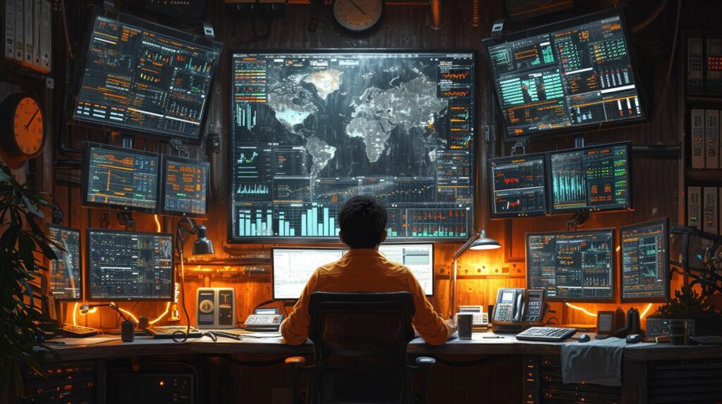 How Much Can I Make Day Trading featuring a Trader with multiple screens and stock charts