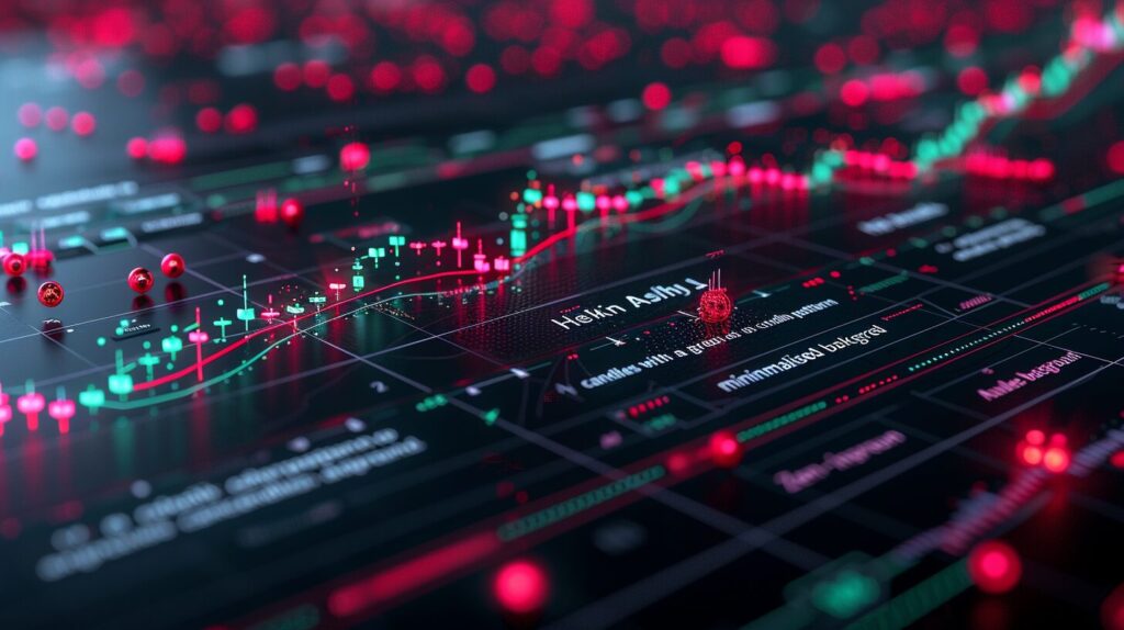 Vibrant Heikin Ashi chart with bullish and bearish candles, trend emphasis.